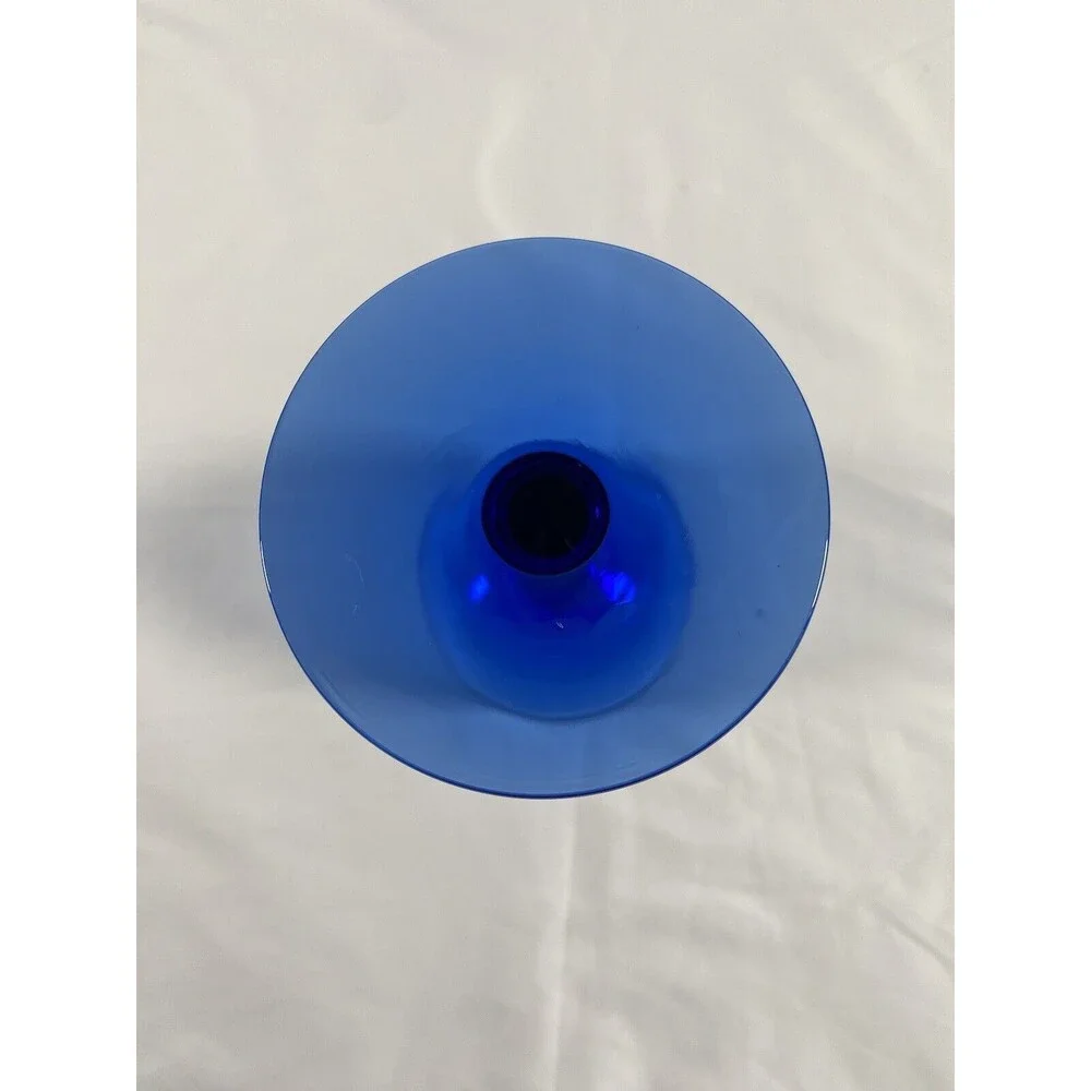 Lot of 4 Large Tall Cobalt Blue Wine Glasses Thick Stem #469